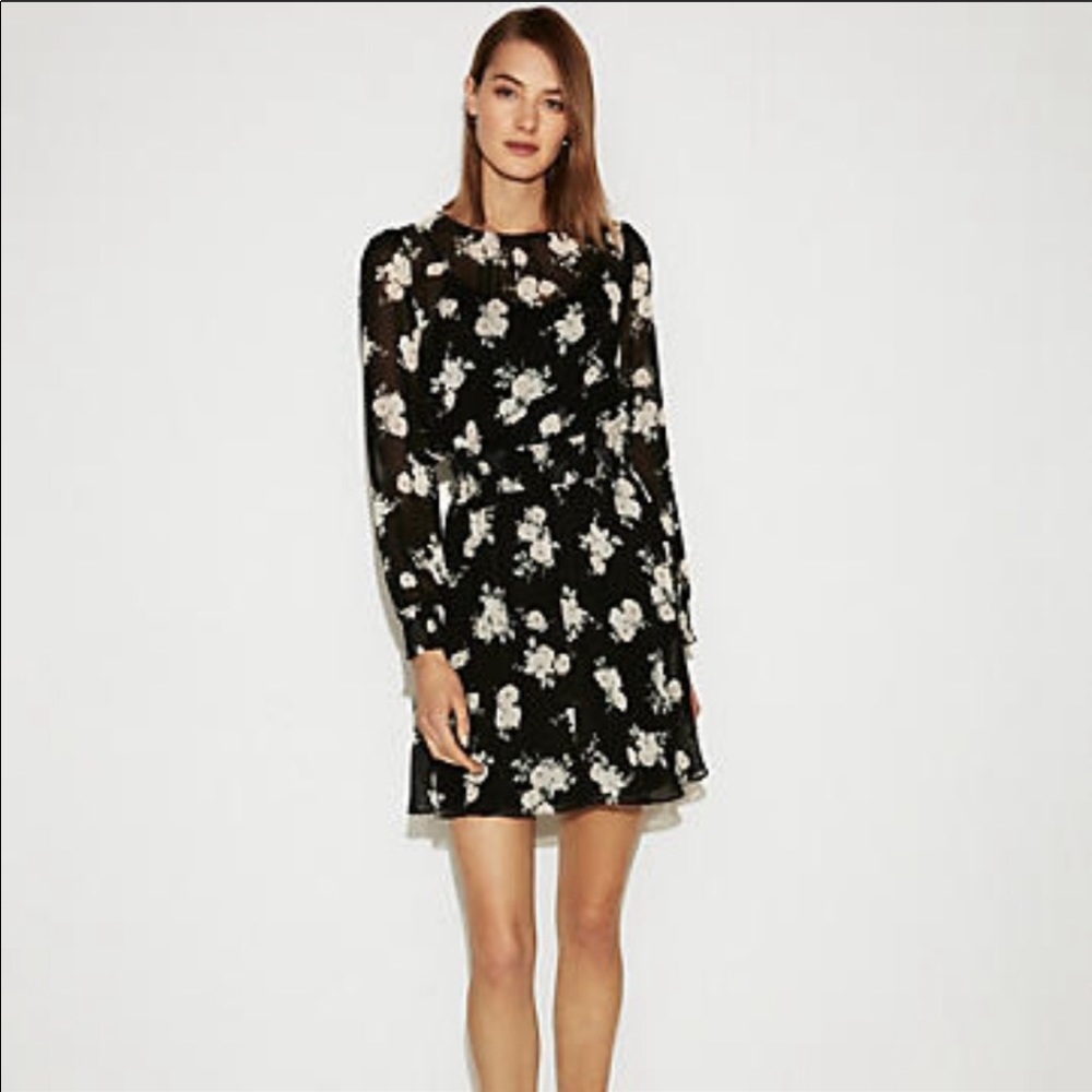 Express Smocked Floral Long Sleeve Dress Small